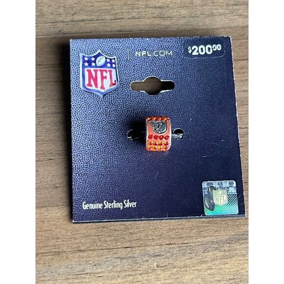 NFL Buccaneers Sterling Charm Bracelet Bead, Red, Crystal, Football - Picture 1 of 9